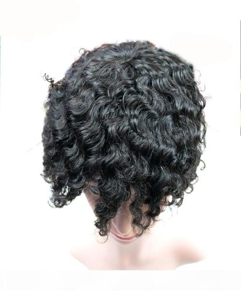 14 mmafro Curly Human Toupee Couleur noire courte courte Remy Hair masculine Wig Poignet Toupee pour hommes noirs Full Lace Wigs7382782