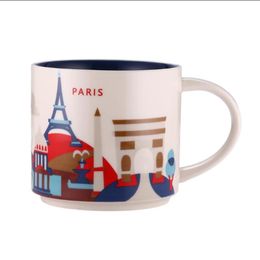 Taza de cerámica Starbucks City de 14 oz de capacidad Taza de café de ciudades de Francia con caja original Paris City283z