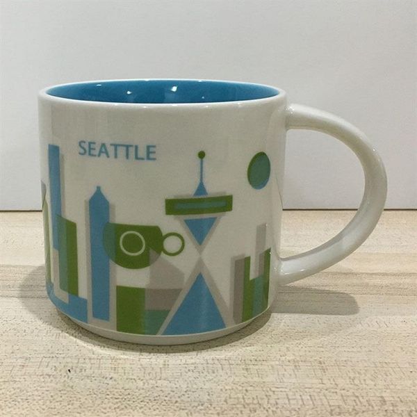 Tasse de ville Starbucks en céramique d'une capacité de 14 oz, tasse à café des villes américaines avec boîte originale Seattle City228g