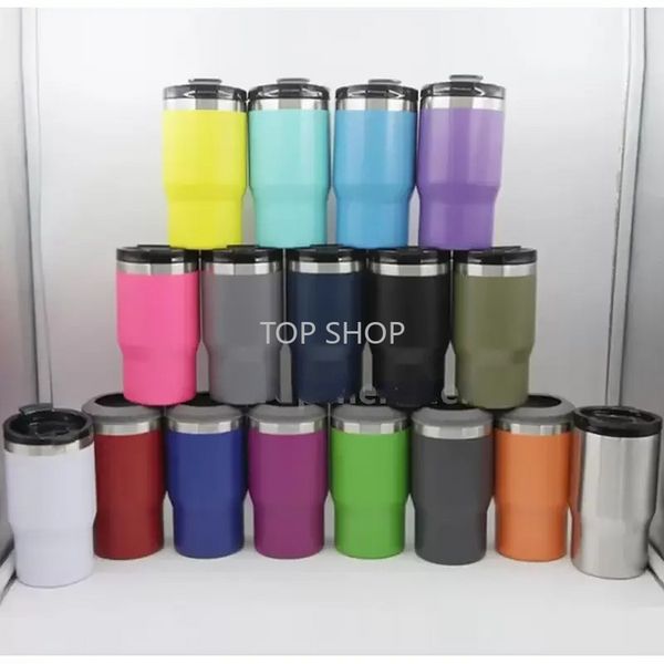 Tasses à café de 14 oz Gobelet en acier inoxydable 12 oz mince bouteille de bière froide peut support de refroidisseur double paroi tasse de boisson isolée sous vide bouteilles de canettes régulières avec deux couvercles EE