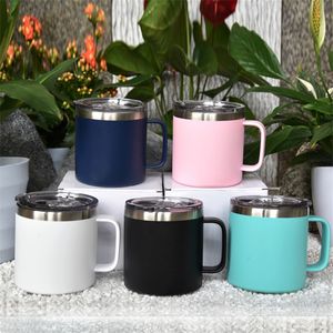 Tasses de bureau de 14 oz de poudre de poudre Blue rose blanc vert noir 400 ml manche en acier inoxydable bouteilles d'eau à boire tasse de café à la maison