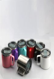 14oz Spraypainting Tumbler Coffee Mokken met deksel en handvat 5 kleuren roestvrijstalen water flessen DIY Double geïsoleerde cups Offic1155028