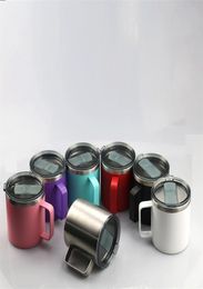 14oz Spraypainting Tumbler Coffee Mokken met deksel en handvat 5 kleuren roestvrijstalen water flessen DIY Double geïsoleerde cups officer9898497