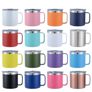 Gobelet à Sublimation en acier inoxydable de 14oz, avec couvercle, poignée, Double paroi, isolé sous vide, gobelets à vin, tasses à café, tasse d'eau