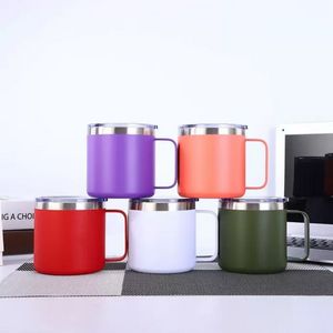 14oz roestvrijstalen tumbler Melk beker dubbele wand vacuüm geïsoleerde mokken metalen wijnglas met handgrepen deksels koffie mug fy5273 ss1124