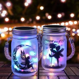 Sublimación de 14 oz Vaso LED Linterna Gradiente Mason Jar con asa Vasos de vidrio Transferencia de calor Botella de agua Copa de vino Copa 8 colores