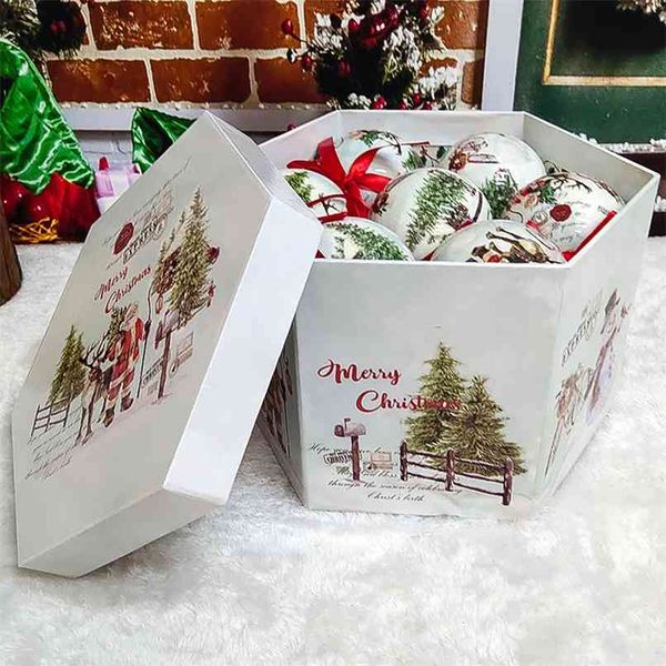 14 Uds 8cm bolas de árbol de Navidad adornos colgantes bola colgante decoraciones de plástico hogar vacaciones Navidad año decoración regalo 210925