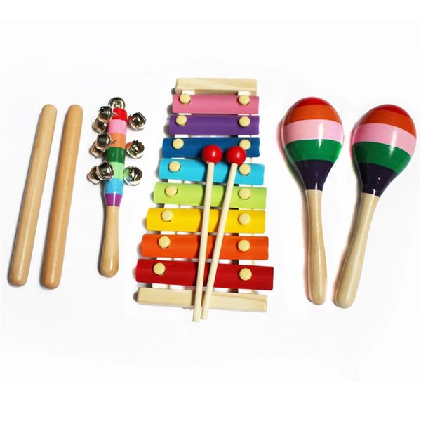 14pcs Baby Wood Musical Instrumentos Musicales Juguetes niños niños Percussion Set Enseñanza Ayuda Música para Kindergarten Niños