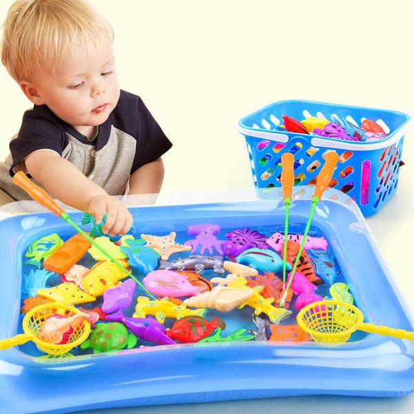 Jeu de pêche magnétique Parent-enfant, 14 pièces, jeu interactif, poisson 3D, bain pour bébé, jouet d'extérieur