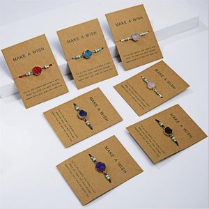 14pcs Faire un souhait bracelet de carte en papier en pierre naturelle tissée colorée pour femme bijoux de mode simple310Q