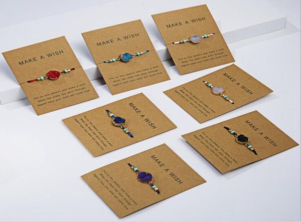 14pcs Faire un souhait bracelet de carte en papier en pierre naturelle tissée colorée pour femme bijoux de mode simple9750379