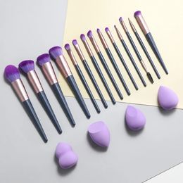 14pcs Purple Makeup Brush Set Cosmect for Face Maquillage Tools Women Beauty Professional Foundation Blush Fidadow 240403