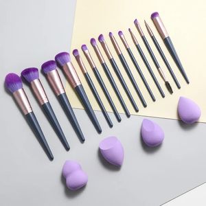 14pcs Purple Makeup Brush Set Cosmect for Face Maquillage Tools Women Beauty Professional Foundation Blush Fidadow 240403