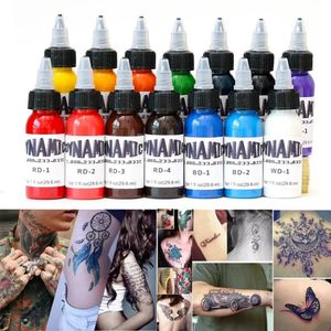 14 unids/set 30ML juego de tinta de tatuaje profesional dinámico Kit de pigmento para arte de belleza corporal suministros de tinta de maquillaje permanente Natural seguro 240108