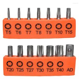 14 stks Torx Schroevendraaier Set Met Opbergstrip S2 Gelegeerd Staal 25mm Lange Bit Zes Ster Batch Schroevendraaier Handgereedschap 1/4 AD