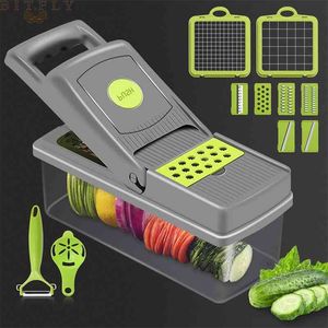 14Pcs Vegetable Cutter Multifunctional Mandoline Slicer Fruit Potato Peeler Carrot Grater Kitchen Accessories Basket Slicer Tool 210406