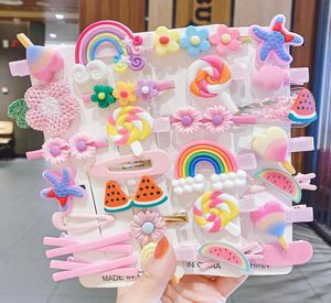 14pcSset Candy Cloud Lollipop Coie Côté de canard Clips pour filles Barrettes arc-en-ciel mignonnes SZ5104200102