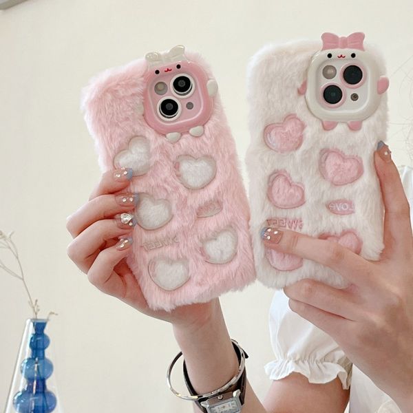 14pro coque de téléphone en peluche dessin animé TPU amour chat broderie automne et hiver adapté 15 étui de protection