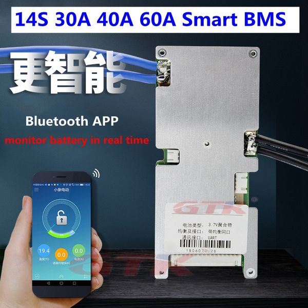 14S 13S 48V 51.8V 30A 40A 60A SAMRT BMS avec application Bluetooth Fonction de communication pour 51,8 V 48V Li-ion BATERY PACK