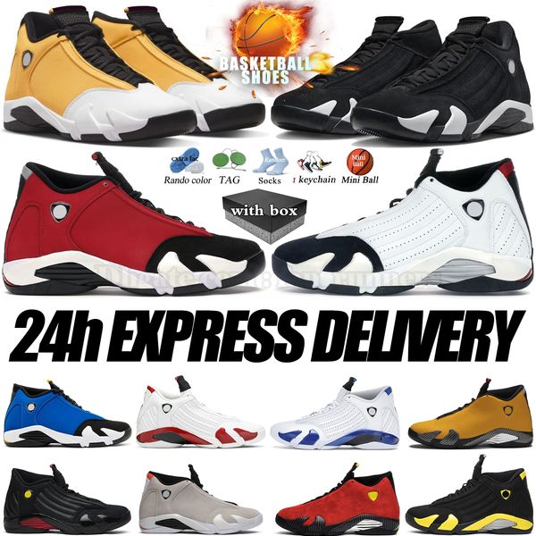 14s con caja Jumpman 14 Zapatillas de baloncesto Zapatilla de deporte para hombre Negro Blanco Jengibre Bastón de caramelo Gimnasio preparado para el invierno Rojo Azul Desierto Arena Momentos definidos Hyper Royal Thunder Entrenadores