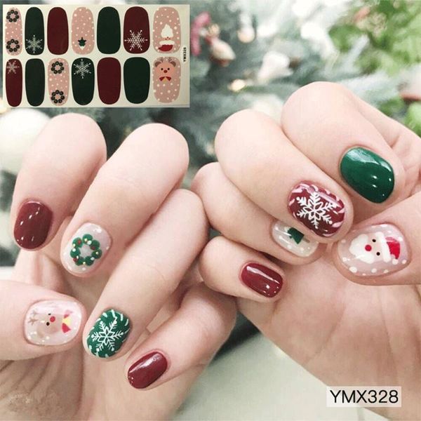 14 puntas/hoja DIY Navidad muñeco de nieve patrones de copos de nieve adhesivo Nail Art pegatinas envolturas completas puntas deslizador impermeable Drop Shipping