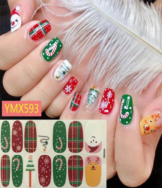 14 TIPSSHETH Stickers de ongles de Noël mignons paillettes Snowflake Elk Couverture complète Adhesive One Sticker Sticker Wraps Diy Manucure de Noël GI3163080