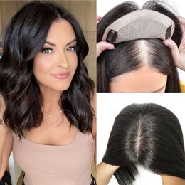 14x16cm Topper de cheveux humains pour les femmes Slik Base hair toppers Natural Black Clip in pieces 130% Density