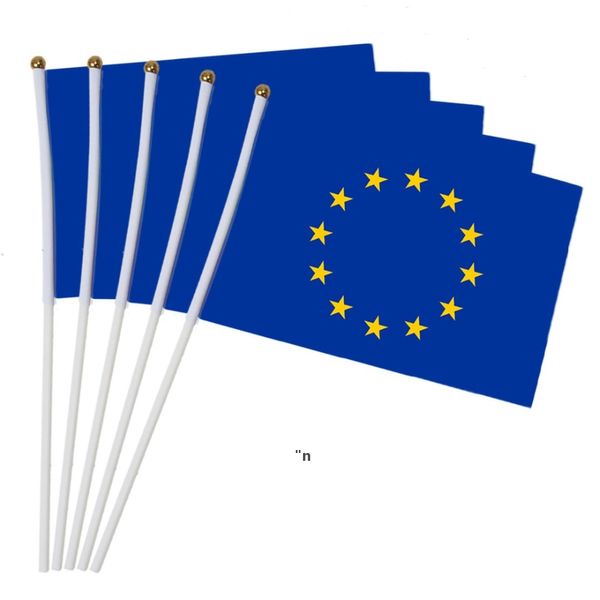 14x21cm 5pcs La pequeña bandera de la UE Bandera de la Unión Europea la bandera nacional de la mano con el poste Agitando la mano RRA13299