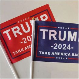 14x21cm Donald Trump 2024 Banner Vlaggen nemen Amerika terug vlag met vlaggenmast verkiezingsdecoratie drop levering home tuin feestelijke PA paal