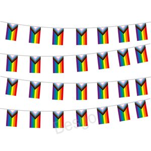 14x21cm rechthoek regenboog string vlaggen balpoint polyester gay pride driehoek vlag decoratie lgbt lesbische regenbogen hangende banners bh7335 tqq