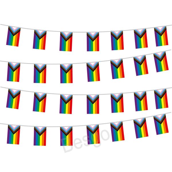 14x21 cm Rectángulo Banderas de cadena de arco iris Bolígrafo Poliéster Orgullo gay Triángulo Bandera Decoración LGBT Arco iris lésbico Banderas colgantes BH7335 TQQ