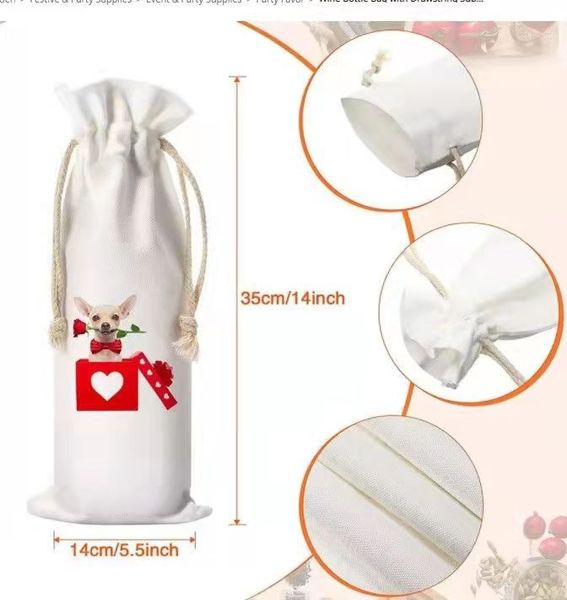 14x5.5inch Décorations de Noël Sublimation Sacs de bouteilles de vin vierges avec cordons Sac cadeau réutilisable en vrac pour Halloween Noël DIY Fête de mariage DH885