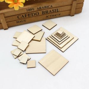 15/100pcs 10-50 mm carrés inachevés en bois bricolage imprimé vide en bois modèle modèle Slices Supplies Scrapbook Craft décoratif