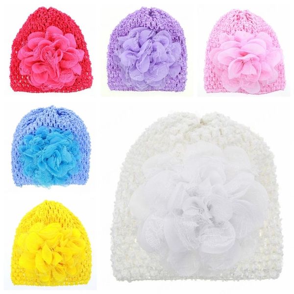 Chapeaux de nouveau-né tricotés à la main, couleur unie, 15x14 CM, mode filet en fil de fleur, casquette élastique, couvre-chef Floral pour enfants, décoration de fête