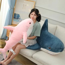 15-140 cm coloré requin en peluche jouet bleu/rose/gris peluche poisson doux poupée baleine sommeil oreiller Kawaii cadeau pour enfant fille garçons 231229
