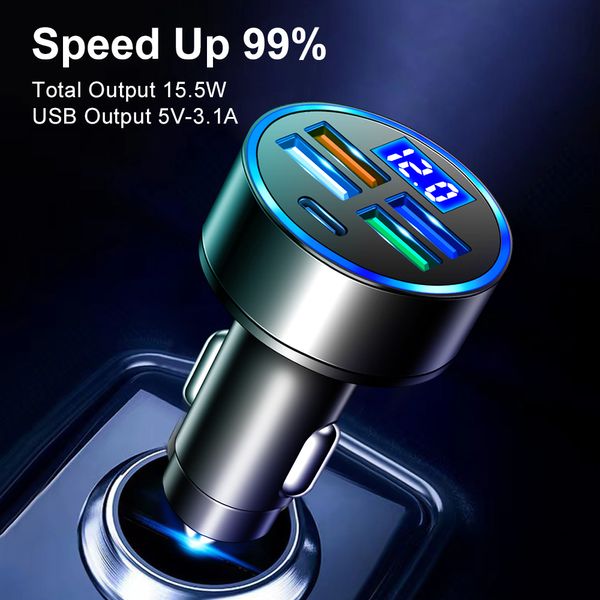 15/15.5W / 38W Charger de tige de cigare 2/3/5 Ports Car Chargercigar Jack Jack Type-C USB Cigar Light Adapte 12V Car USB Charger