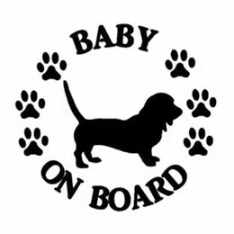 15 2 14 1 cm baby aan boord basset hound dog vinyl sticker auto sticker zwart zilver CA-1205328W