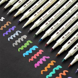 15/20Colors Metallic Marker Pen Art Marker Soft Brush Pen voor DIY Scrapbooking Crafts Black Paper Stationery School Supplies 210226