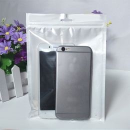 15 * 21cm Sac d'emballage en plastique ￠ fermeture ￩clair ￠ fermeture ￠ glissi￨re blanche / claire avec trou pour iPhone 14 Pro max 13 12 8 7 Plus 6,5 pouces Couvre-couverture de bo￮tier Sacs ￠ poussi￨re