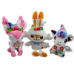 15-22 CM Animales de peluche Juguete de peluche Fox Bunny Unicorn Evolution Juguete del Día de Todos los Santos con Garland Super Cute Flower Plushies Dolls Kawaii Kids Niños Regalos de cumpleaños