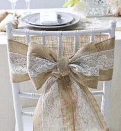 15 240cm Nature Elegant Burlap Lace stoel Sashes Jute stoel vlinderdas voor rustieke bruiloftsevenement decoratie 7821530