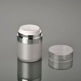 15 30 50 G / ML Pot sans air en acrylique blanc perle Pot de crème sous vide rond 05 oz 1 oz 17 oz Bouteilles de pompe d'emballage cosmétique Gaqag Tdqqw