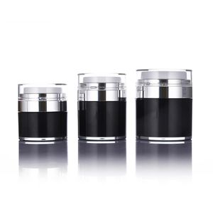 15 30 50 g zwarte parel wit acryl airless potten flessen ronde cosmetische crème jar pomp cosmetica verpakking fles SN2893
