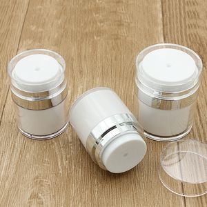 15 30 50g Botella sin aire de acrílico blanco perla Botellas de embalaje de cosméticos con bomba de tarro de crema cosmética redonda