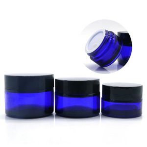 15 30 50ML Cobalt Blue Cosmetic Round Glass Cream Jars with Inner Liners and black Lids Containers for Aromatherapy Balms Lotions Container SN4392