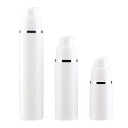 15 30 50 ml vacío recargable blanco de alto grado bomba de vacío sin aire botella de plástico crema loción contenedor tubo tamaño de viaje wwuic
