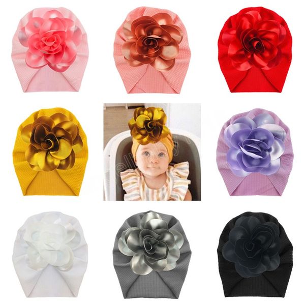 15 CM couleur unie à la main fleur nouveau-né chapeaux doux confortable bébé filles casquette indienne enfants cheveux accessoires cadeau de vacances