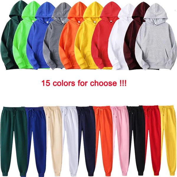 15 couleurs vente hommes femmes survêtement à capuche pantalon pour automne hiver streetwear ensembles assortis sweat-shirts pantalons de survêtement 240119