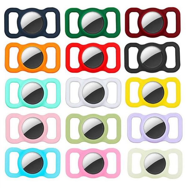 Estuche de gel de sílice suave de 15 colores Compatible con Apple AirTag Dog Collar Pet Loop Holder Cases para Air Tags Suministros para perros Negro C0817x