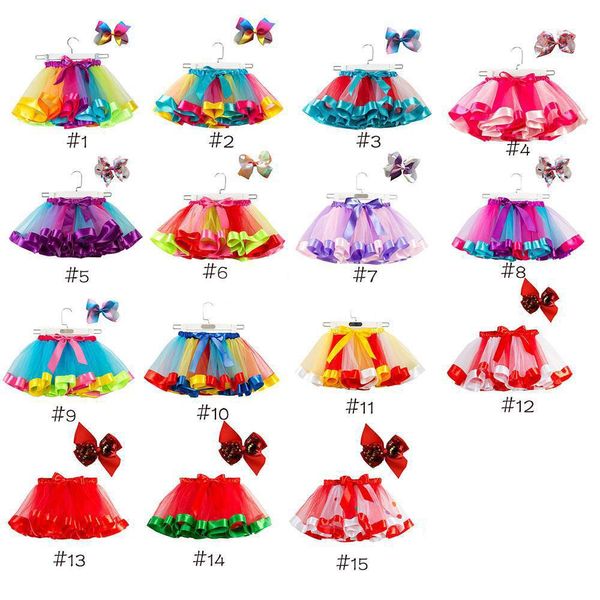 15 couleurs bébé filles Tutu robe bonbons arc-en-ciel couleur maille enfants jupes + nœud barrettes enfants vacances robes de danse Tutus